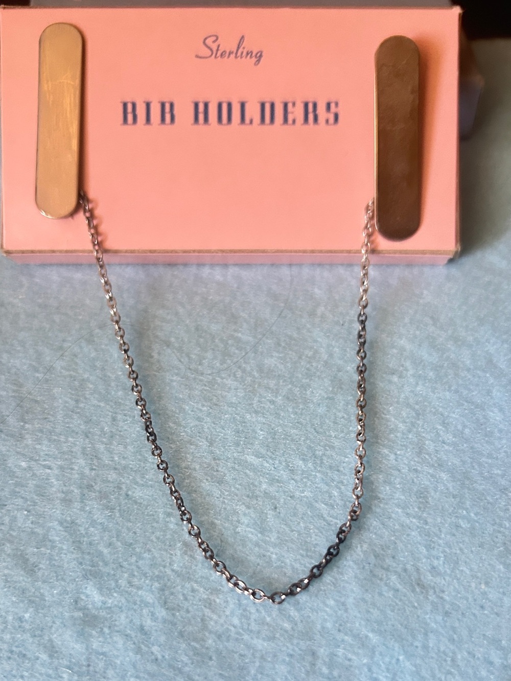 Vintage New Old Stock Sterling Bib Holders or Diaper Pins with Chain